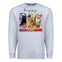 Heather Grey happy hallothanksmas cats Premium Sweatshirt - texasbilliewilder