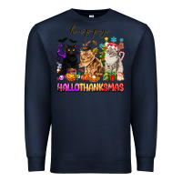 Navy happy hallothanksmas cats Premium Sweatshirt - texasbilliewilder