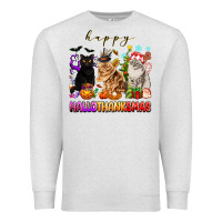 Oatmeal Heather happy hallothanksmas cats Premium Sweatshirt - texasbilliewilder