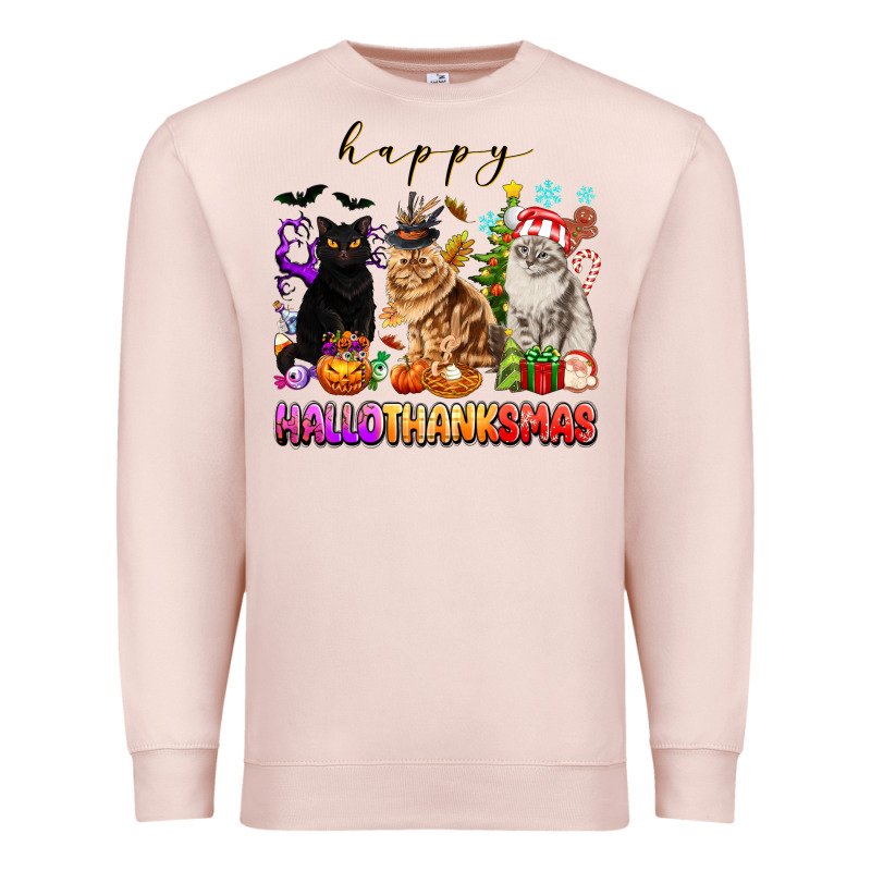 Happy Hallothanksmas Cats Premium Sweatshirt by texasbilliewilder | Teevron