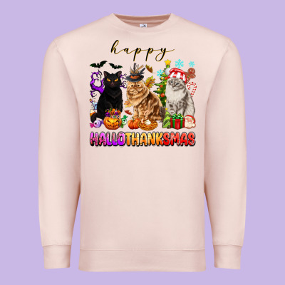 Happy Hallothanksmas Cats Premium Sweatshirt Designed By Texasbilliewilder