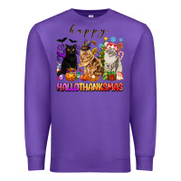 Purple happy hallothanksmas cats Premium Sweatshirt - texasbilliewilder