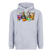 Heather Grey Halloween Coffee Cups Heavyweight Hoodie - texasbilliewilder