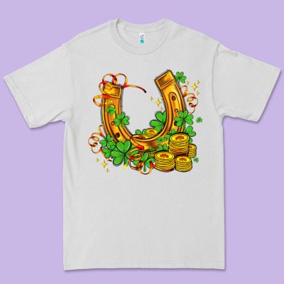 Horseshoe With Shamrocks And Coin Premium Tee Designed By Adodesignshop