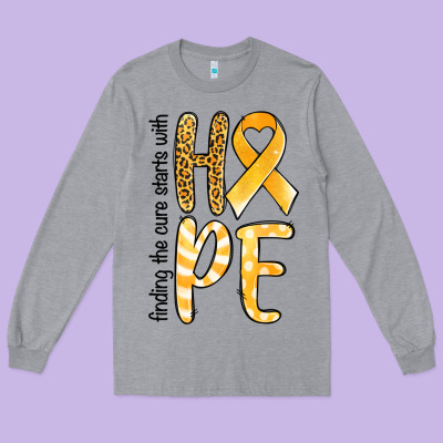 Finding The Cure Starts With Hope Childhood Cancer Long Sleeve Tee Designed By Nancycooperartshop