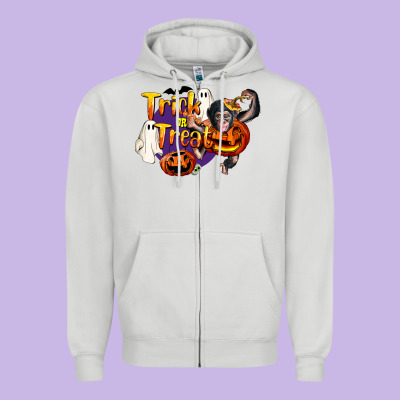 Trick Or Treat Chimpanzee Zipper Hoodie Designed By Lillyallendesigns
