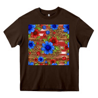 Chocolate Brown patriotic flowers seamless pattern Heavy Core Tee - HRA Design Shop