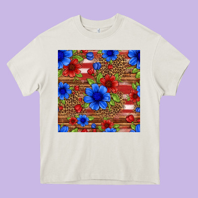 Patriotic Flowers Seamless Pattern Heavy Core Tee Designed By Hra Design Shop
