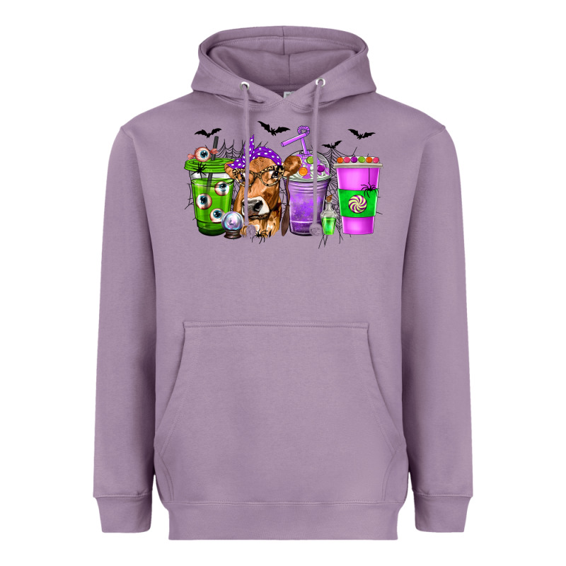 Coffee Cups With Cow And Halloween Heavyweight Hoodie by texasbilliewilder | Teevron