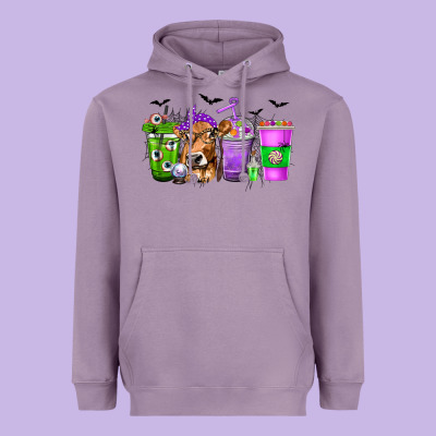 Coffee Cups With Cow And Halloween Heavyweight Hoodie Designed By Texasbilliewilder