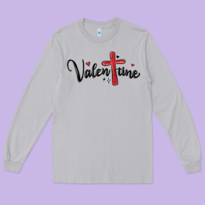 Valentine Cross Glitter Long Sleeve Tee Designed By Maliassmallbusiness