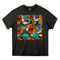 Asphalt sunflower horses seamless pattern Heavy Core Tee - HRA Design Shop