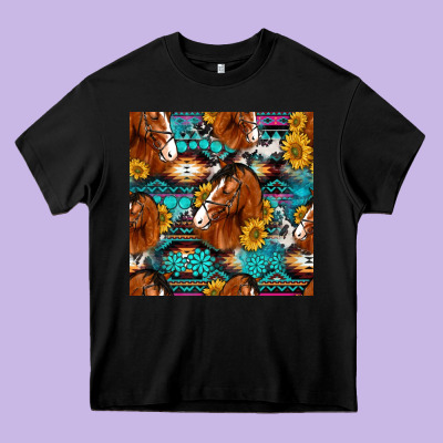 Sunflower Horses Seamless Pattern Heavy Core Tee Designed By Hra Design Shop