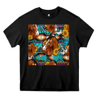 Black sunflower horses seamless pattern Heavy Core Tee - HRA Design Shop