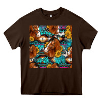 Chocolate Brown sunflower horses seamless pattern Heavy Core Tee - HRA Design Shop