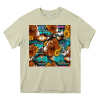 Mossy sunflower horses seamless pattern Heavy Core Tee - HRA Design Shop