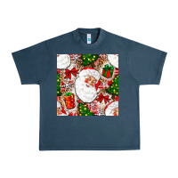 Midnight Navy Christmas Santa Claus and gift box Urban Heavy Tee - NancyCooperArtShop