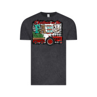 Vintage Black christmas on the farm tractor buffalo plaid Vintage Tee - Jasminsmagicworld