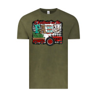 Vintage Olive christmas on the farm tractor buffalo plaid Vintage Tee - Jasminsmagicworld
