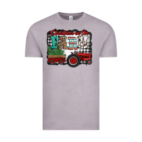 Christmas On The Farm Tractor Buffalo Plaid Vintage Tee | Teevron