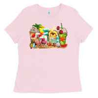 Bubblegum Pink summer vibes coffee cups Ladies Tee - Zillion Design Studio
