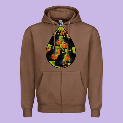 Black Cat Halloween Teardrop Zipper Hoodie Designed By Lillyallendesigns