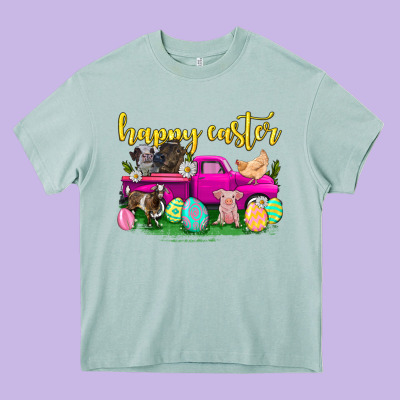 Happy Easter Truck With Farm Animal Heavy Core Tee Designed By Neo Western