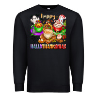 Black happy hallothanksmas coffee cups with ghost turkey Premium Sweatshirt - texasbilliewilder