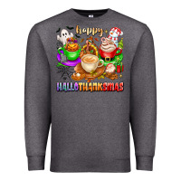 Charcoal Heather happy hallothanksmas coffee cups with ghost turkey Premium Sweatshirt - texasbilliewilder