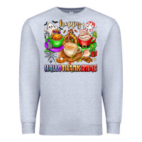 Heather Grey happy hallothanksmas coffee cups with ghost turkey Premium Sweatshirt - texasbilliewilder