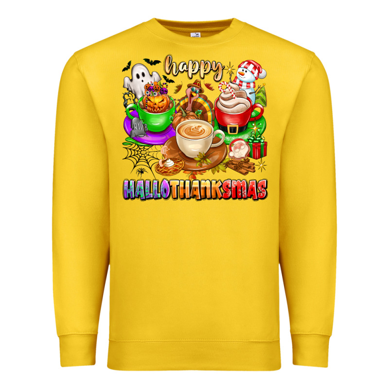 Happy Hallothanksmas Coffee Cups With Ghost Turkey Premium Sweatshirt by texasbilliewilder | Teevron