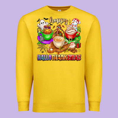 Happy Hallothanksmas Coffee Cups With Ghost Turkey Premium Sweatshirt Designed By Texasbilliewilder
