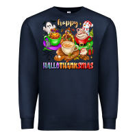 Navy happy hallothanksmas coffee cups with ghost turkey Premium Sweatshirt - texasbilliewilder