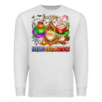Oatmeal Heather happy hallothanksmas coffee cups with ghost turkey Premium Sweatshirt - texasbilliewilder