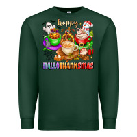 Sports Green happy hallothanksmas coffee cups with ghost turkey Premium Sweatshirt - texasbilliewilder