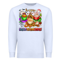 White happy hallothanksmas coffee cups with ghost turkey Premium Sweatshirt - texasbilliewilder