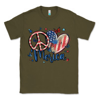 Army Green peace love 'merica Classic Tee - MaliasSmallBusiness