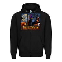 Black Black Cat Halloween Zipper Hoodie - LillyAllenDesigns