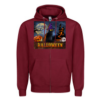 Burgundy Black Cat Halloween Zipper Hoodie - LillyAllenDesigns