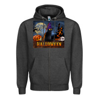 Charcoal Heather Black Cat Halloween Zipper Hoodie - LillyAllenDesigns