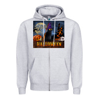 Heather Grey Black Cat Halloween Zipper Hoodie - LillyAllenDesigns