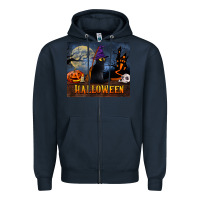 Navy Black Cat Halloween Zipper Hoodie - LillyAllenDesigns