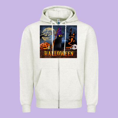 Black Cat Halloween Zipper Hoodie Designed By Lillyallendesigns
