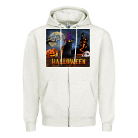 Oatmeal Heather Black Cat Halloween Zipper Hoodie - LillyAllenDesigns