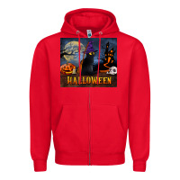 Red Black Cat Halloween Zipper Hoodie - LillyAllenDesigns