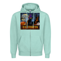 Seafoam Black Cat Halloween Zipper Hoodie - LillyAllenDesigns