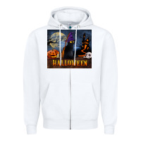 White Black Cat Halloween Zipper Hoodie - LillyAllenDesigns