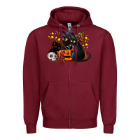 Burgundy halloween black cats Zipper Hoodie - LillyAllenDesigns