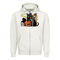 Oatmeal Heather halloween black cats Zipper Hoodie - LillyAllenDesigns