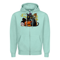 Seafoam halloween black cats Zipper Hoodie - LillyAllenDesigns
